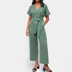 Anthropologie FRNCH Gisele Woven Wide Leg Jumpsuit Size Medium